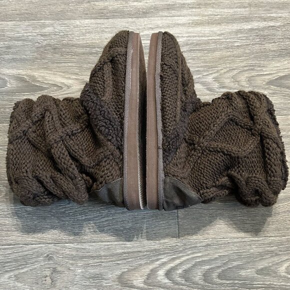 MUK LUKS Sweater Boots SZ 9 Brown Chunky Knit Suede Ankle Bootie Comfort Winter - Picture 7 of 8